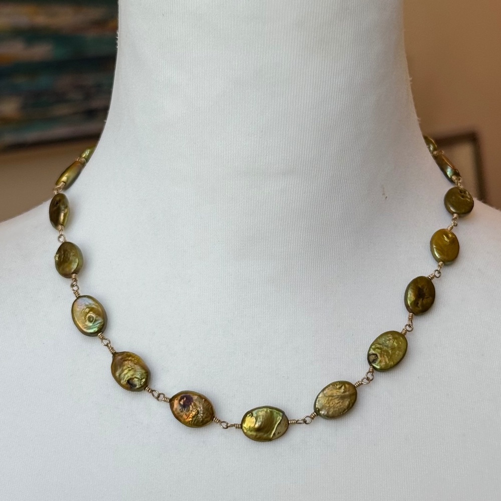 Jan Michaels Iridescent Green Freshwater Pearl Necklace - Picture 4 of 5